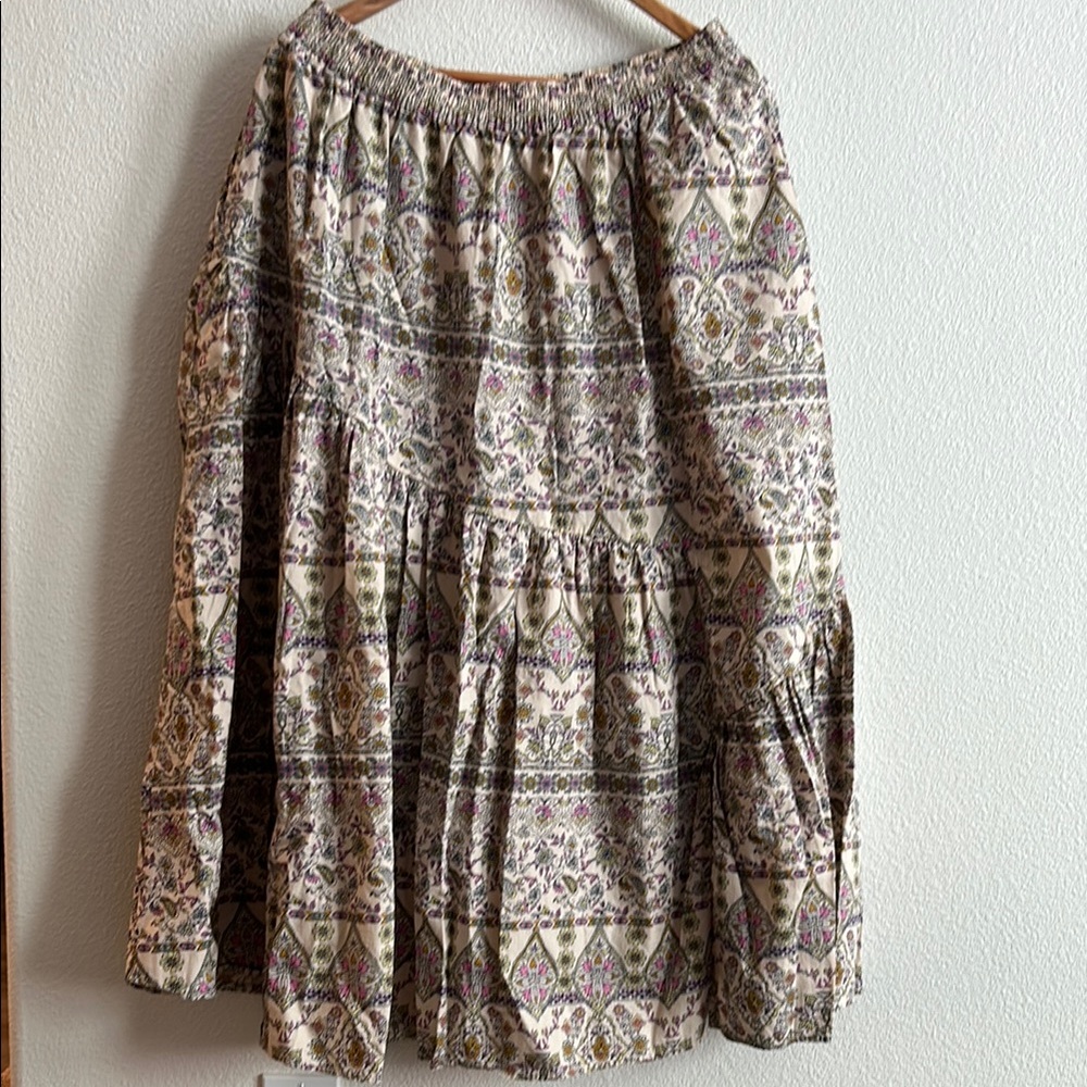 Free People Brown and Cream Bubble Midi Skirt w/pockets